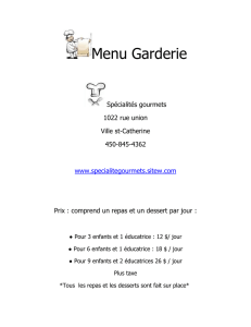 Menu Garderie Spécialités gourmets 1022 rue union Ville st