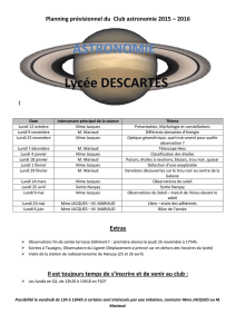 Planning prévisionnel du Club astronomie 2015