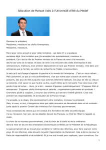 Allocution de Manuel Valls à l`Université d`été du Medef Monsieur le