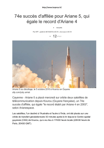 74e succès d`affilée pour Ariane 5, qui égale le record d`Ariane 4