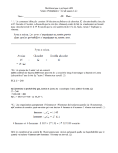 Mathématique Appliquée 40S Unité : Probabilité : Travail Leçon 1 à
