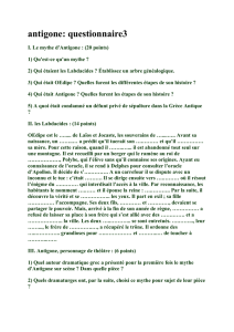 antigone: questionnaire3 I. Le mythe d`Antigone : (20 points) 1) Qu
