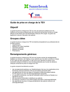 Guide de prise en charge de la TEV Objectif Groupes cibles