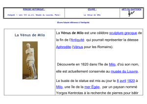 La Vénus de Milo La Vénus de Milo est une célèbre sculpture