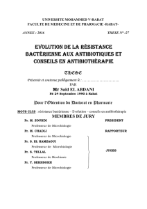 EVOLUTION DE LA RÉSISTANCE BACTÉRIENNE AUX