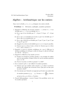 Algèbre - Arithmétique sur les entiers