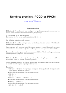 Nombres premiers, PGCD et PPCM
