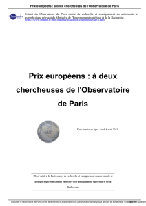 Prix européens : à deux chercheuses de l`Observatoire de Paris