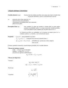1. Rappels statistiques et introduction Variable aléatoire (v.a.