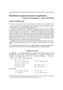 Multiplication rapide de matrices et applications