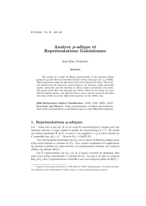 Analyse p-adique et Représentations Galoisiennes