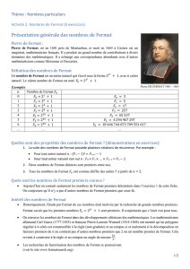 Présentation générale des nombres de Fermat