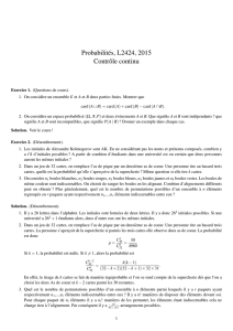 Probabilités, L2424, 2015 Contrôle continu