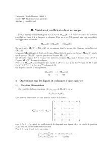 II. Matrices à coefficients dans un corps. 1 Opérations sur