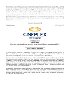 CINEPLEX INC. 100 000 000 $ Débentures