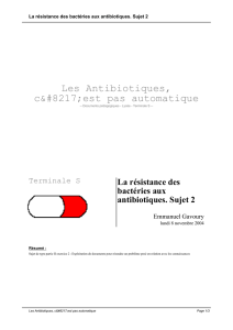 La résistance des bactéries aux antibiotiques. Sujet 2