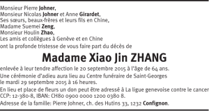 Madame Xiao Jin ZHANG