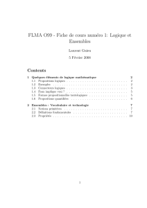 FLMA O99 - Fiche de cours numéro 1: Logique et Ensembles