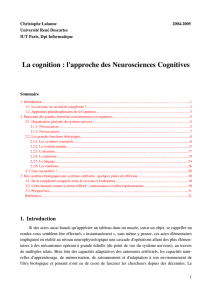 La cognition : l`approche des Neurosciences Cognitives