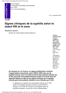 Signes cliniques de la syphilis selon le statut VIH et le sexe