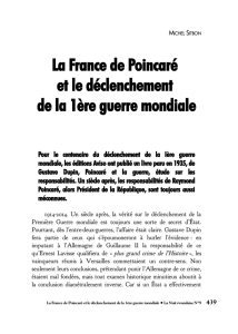 La France de Poincaré et le déclenchement de la 1ère guerre