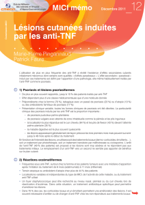 Lésions cutanées induites par les anti-TNF