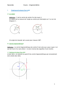 Seconde Cours – trigonométrie I. Cosinus et sinus d