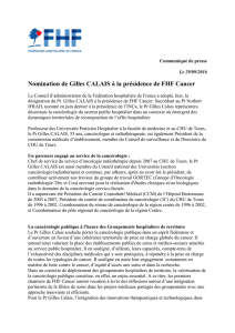 Nomination de Gilles CALAIS à la présidence de FHF Cancer