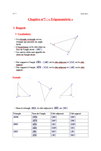 Chapitre n°7 : « Trigonométrie » I. Rappels