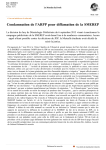 Condamnation de l`ARPP pour diffamation de la SMEREP