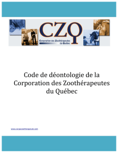 Code de déontologie - Corporation des zoothérapeutes du Québec