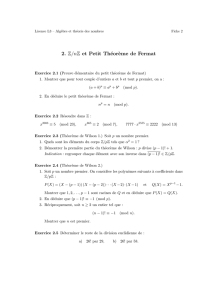 2. Z/nZ et Petit Théor`eme de Fermat
