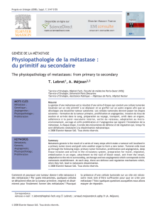 Physiopathologie de la métastase : du primitif au