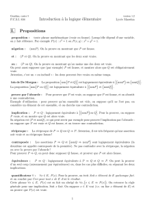 Introduction à la logique élémentaire I. Propositions
