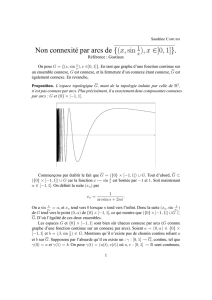 Non connexité par arcs de {(x,sin ),x ∈]0,1]}.