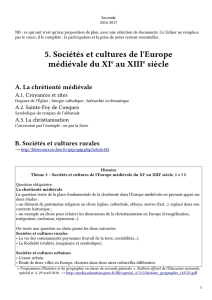 Sociétés et cultures de l`Europe médiévale du XIe au XIIIe siècle