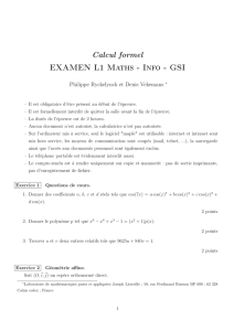 Calcul formel EXAMEN L1 Maths - Info - GSI