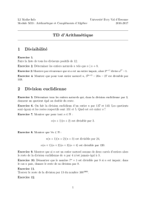 TD d`Arithmétique 1 Divisibilité 2 Division euclidienne