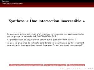 Synthèse « Une Intersection Inaccessible