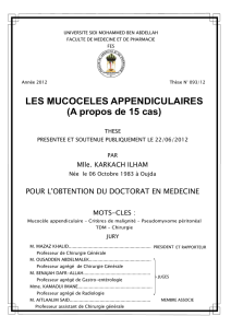I. la mucocèle appendiculaire - Faculté de Médecine et de