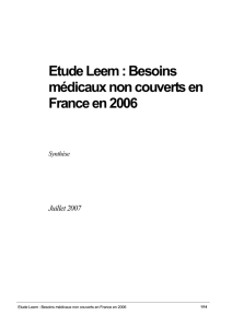Etude Leem : Besoins médicaux non couverts en France en 2006