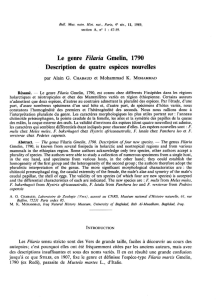 Le genre Filaria Gmelin, 1790 Description de quatre espèces