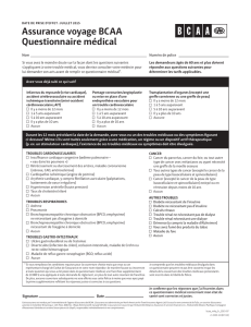Assurance voyage BCAA Questionnaire médical