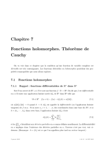 Chapitre 7 Fonctions holomorphes. Théor`eme de Cauchy