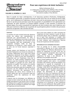 Bulletin de l`Observatoire québécois du Loisir Volume 12, Numéro 11.
