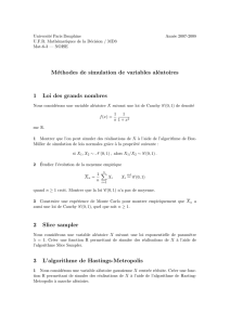 Méthodes de simulation de variables aléatoires 1 Loi