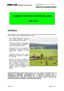 AGRICULTURE DU CANTON DU JURA EN 2010