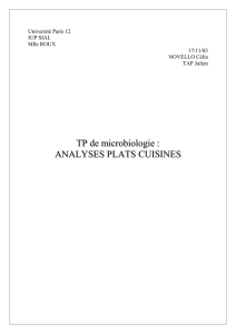 TP de microbiologie : ANALYSES PLATS CUISINES