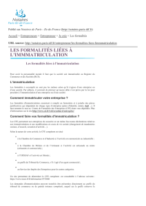 Les formalités liées à l`immmatriculation - Notaires de Paris - Ile
