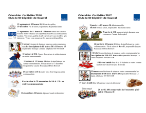 Calendrier d`activités 2016 Club de St-Zéphirin-de-Courval